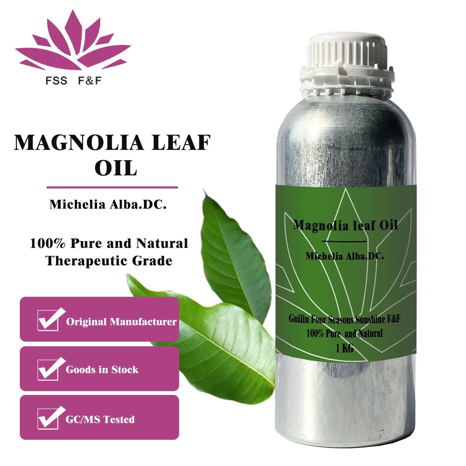 100% pure essential oil magnolia leaf oil